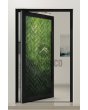 high-quality aluminium pivot door with green fusing glass