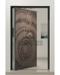 Pivot door with bronze texture of milled metal
