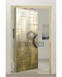 Aluminum hinged entry door with yellow brass texture of milled metal
