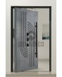 Pivot door with grey texture of milled metal